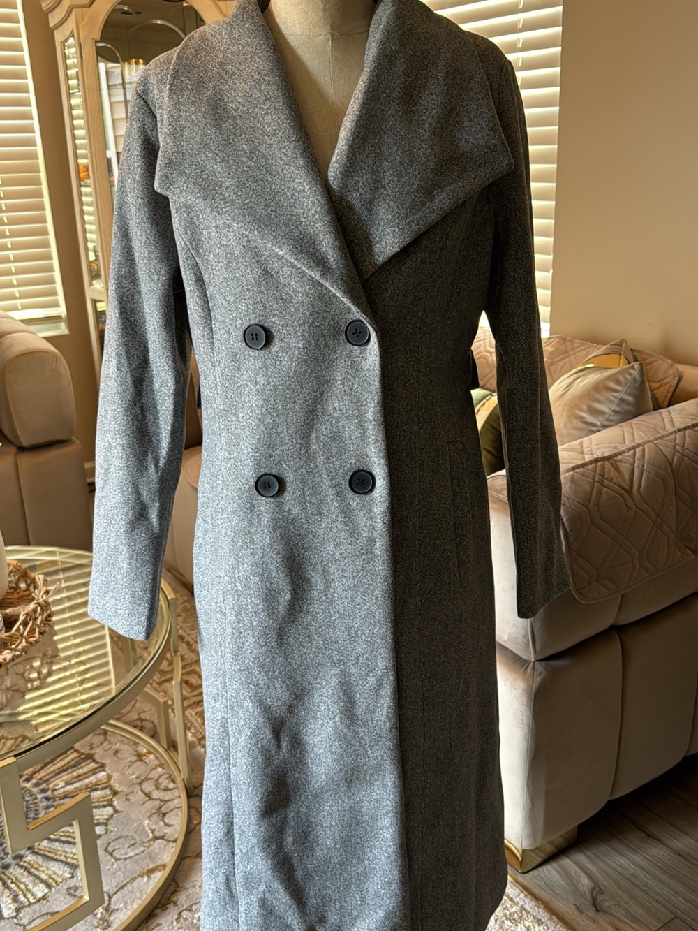 Women's Shawl Lapel Double Breasted Loose Wool Blend Winter Pea Coat